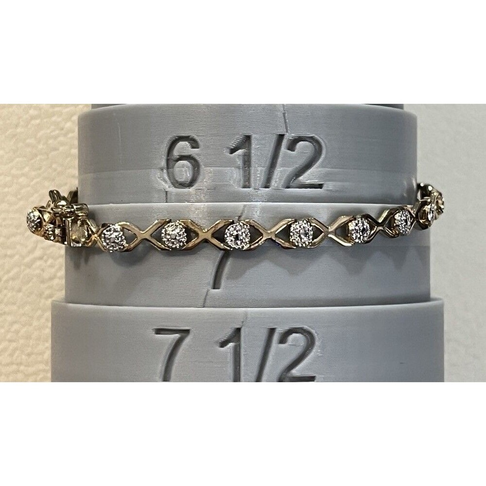 Y2K TENNIS DIAMOND CUT TWO TONE BRACELET~ PUSH CLASP SAFETY CATCH RCE 925